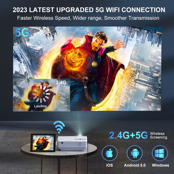 dropship Projector with WiFi and Bluetooth,5G WiFi 9000L Native 1080P Video Projector, FUDONI Portable Movie Projector,Compatible with TV Stick, Smartphone, Tablet, PC,HDMI,VGA,USB,AV (Shipment from FBA)