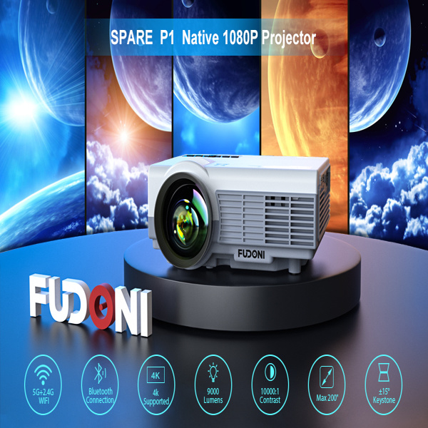 dropship Projector with WiFi and Bluetooth,5G WiFi 9000L Native 1080P Video Projector, FUDONI Portable Movie Projector,Compatible with TV Stick, Smartphone, Tablet, PC,HDMI,VGA,USB,AV (Shipment from FBA)