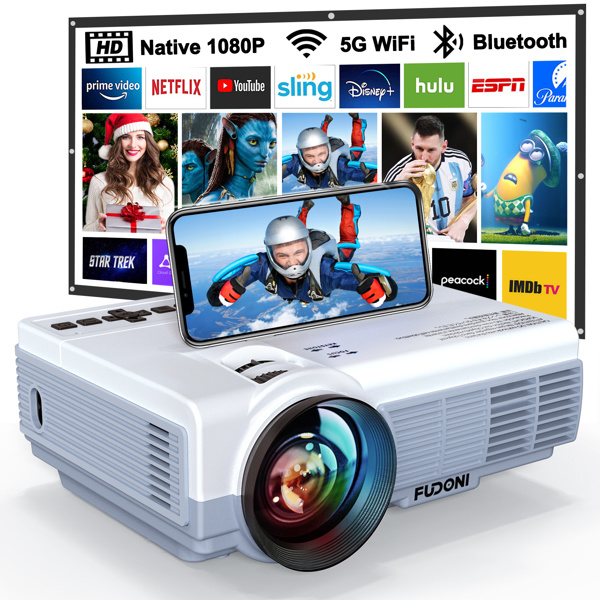 dropship Projector with WiFi and Bluetooth,5G WiFi 9000L Native 1080P Video Projector, FUDONI Portable Movie Projector,Compatible with TV Stick, Smartphone, Tablet, PC,HDMI,VGA,USB,AV (Shipment from FBA)